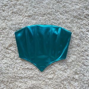 Pretty Little Thing Aqua Stretch Satin Binding Detail Corset